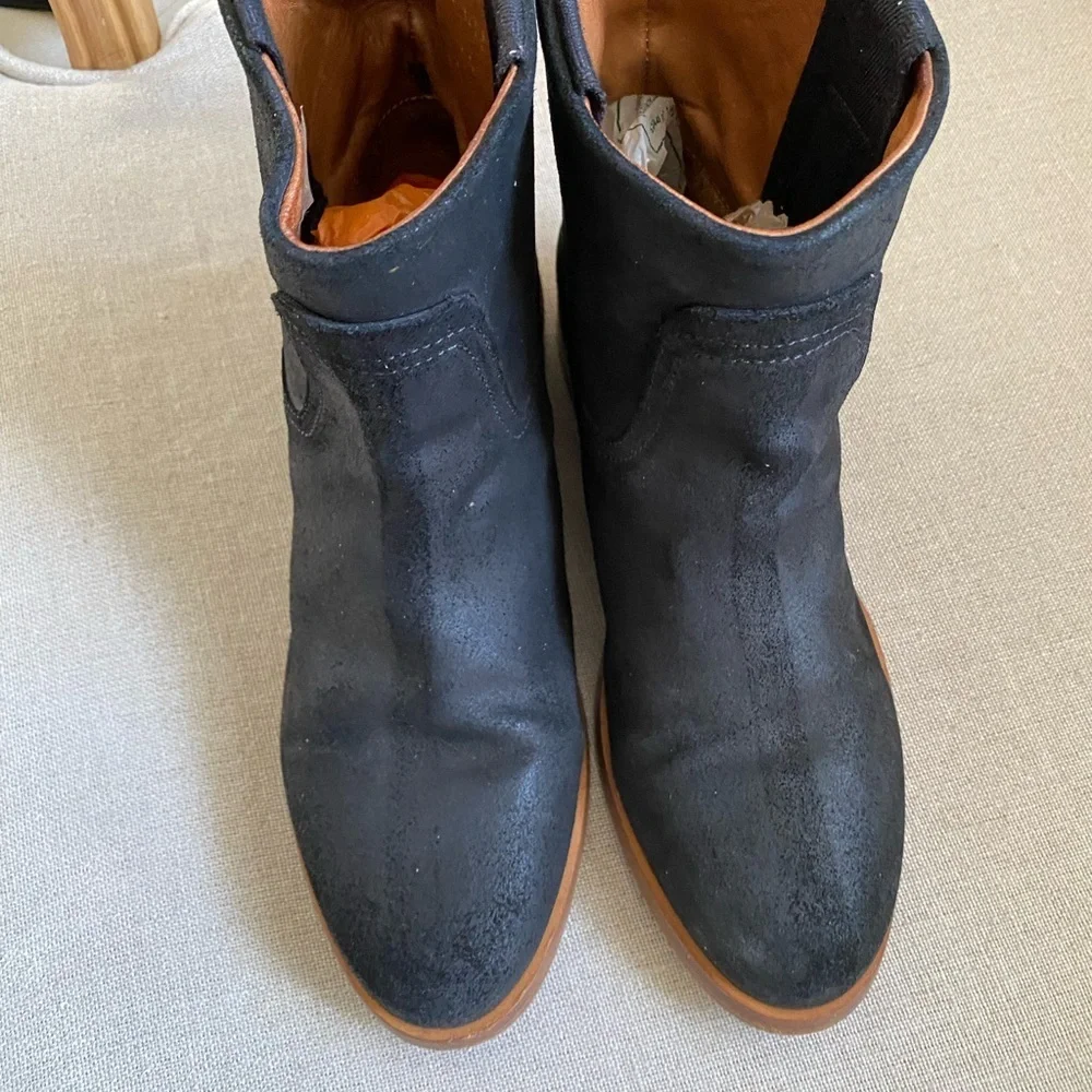 Rag & Bone Italian   black oiled Leather boots  boho chic ,Sole in Tan size 36.5